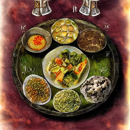 Image similar to a plate of unusual elven cuisine, rpg item, fantasy concept art