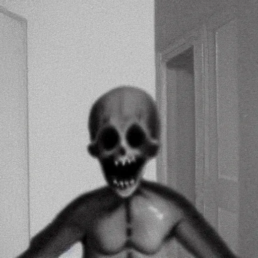 Image similar to terrifying demon in the corner of a dark room, creepypasta, found footage