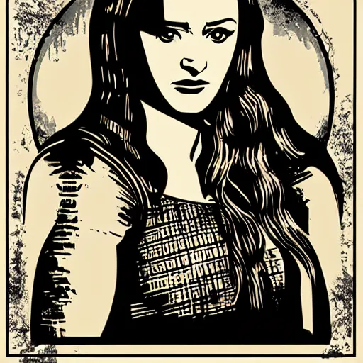 Image similar to vector art screenprint of sansa stark by marc hempel