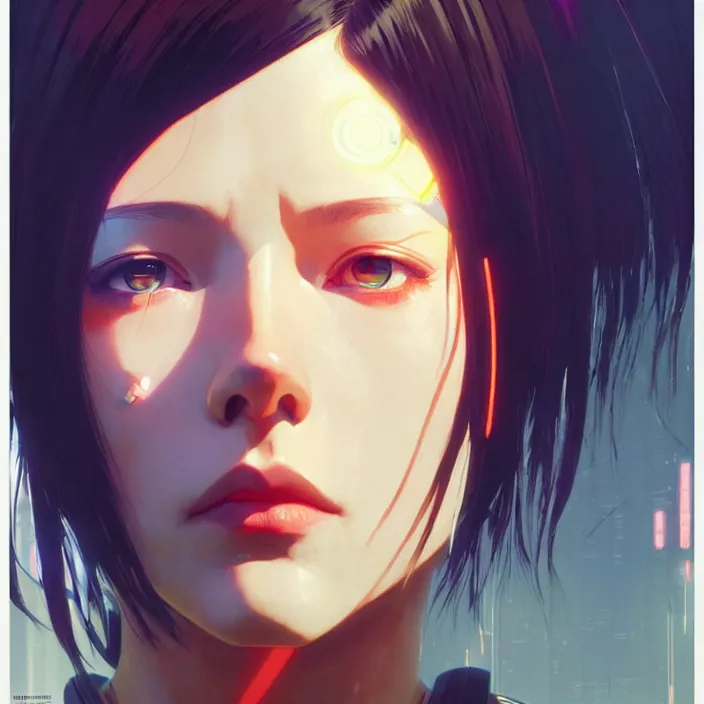 Image similar to side portrait of cyborg girl | | audrey plaza, fine detail!! anime!! realistic shaded lighting!! poster by ilya kuvshinov katsuhiro otomo ghost - in - the - shell, magali villeneuve, artgerm, jeremy lipkin and michael garmash and rob rey