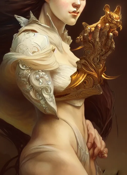 Image similar to cute anthropomorphic, fantasy, intricate, elegant, highly detailed, digital painting, artstation, concept art, wallpaper, smooth, sharp focus, illustration, art by artgerm and greg rutkowski and alphonse mucha