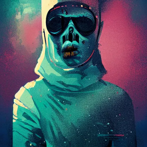 Image similar to portrait of a zombie astronaut girl, colorful, modern art deco, mads berg, karolis strautniekas, christopher balaskas, stippled light, fog, moody, fine texture, editorial illustration, dramatic lighting, dynamic composition, detailed, matte print, dynamic perspective, muted color
