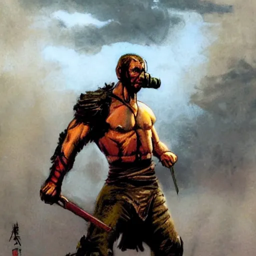 Image similar to a post-apocalyptic martial artist in the style of leonard boyarsky in the style of Frank Frazetta detailed realistic