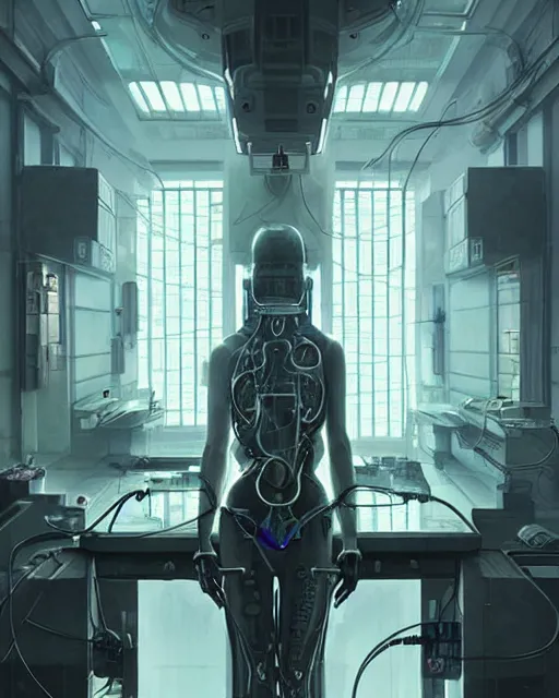 Prompt: neon surgery machine cyberpunk futuristic, in a white room, art by giger, greg rutkowski