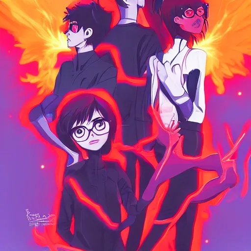 Prompt: Neon Genesis Evangelion. by Lois van baarle, ilya kuvshinov, and rossdraws. Blazing clouds