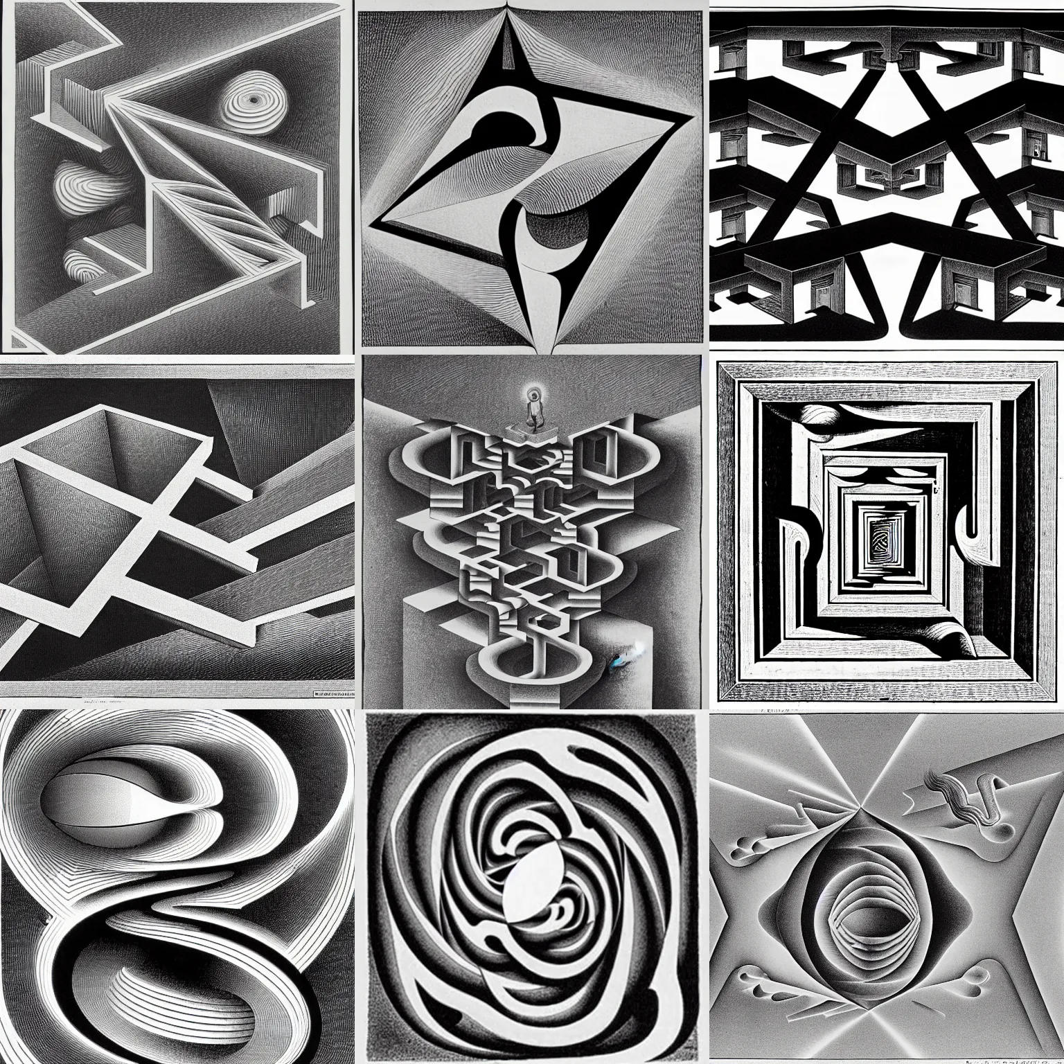 Prompt: ethernal impossibility of inevitable imprehension of a self - aware intellegence by m. c. escher