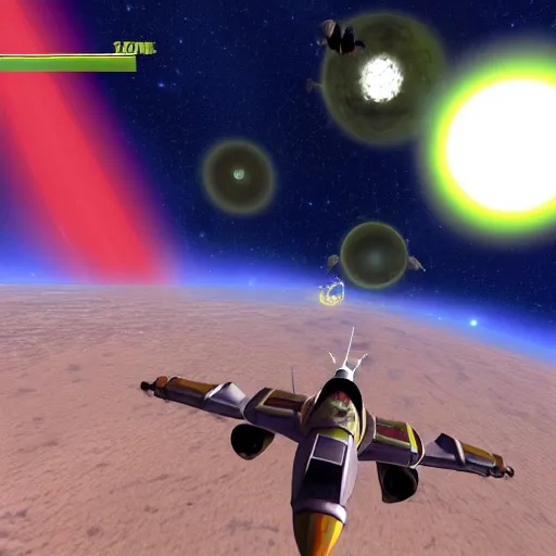 Prompt: a screenshot of star fox 64