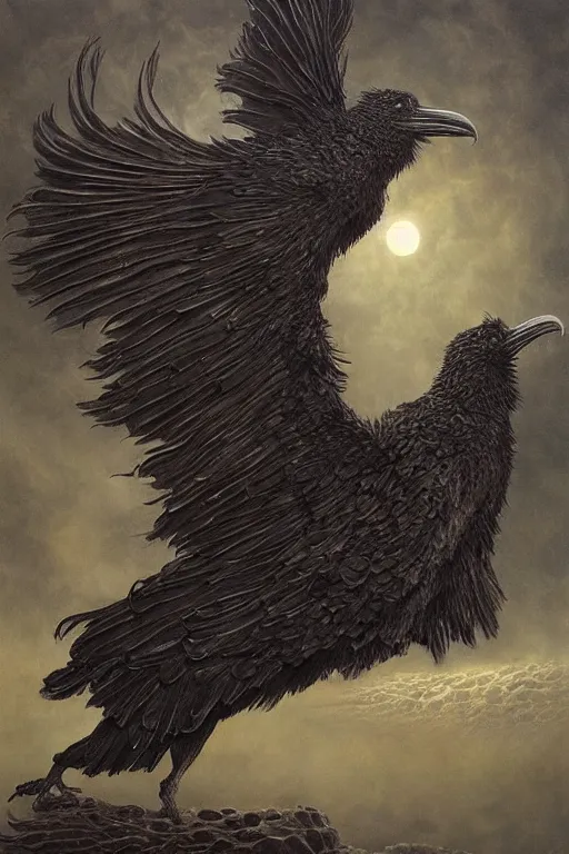 Image similar to Intricate stunning highly detailed surreal ravens by agostino arrivabene and Vladimir Kush, ultra realistic, Horror, dramatic lighting, full moon, blood moon, thick black swirling particle smoke tornado, fire embers, cgsociety