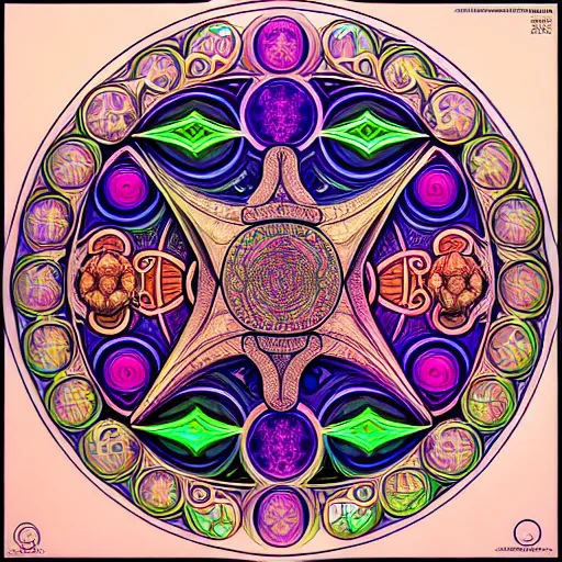 Image similar to psychedelic sacred geometry, intricate, sophisticated, ultra realistic, incredibly detailed, diagram, illustration, trending on artstation, art by alphonse mucha