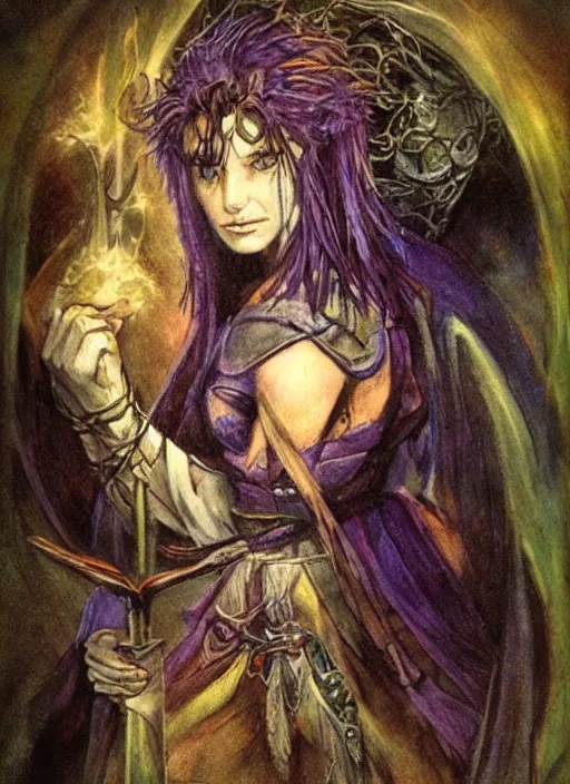 Image similar to portrait of young female sorceress of the endtimes, beautiful! coherent! dungeons and dragons character, by brian froud, strong line, night color, high contrast