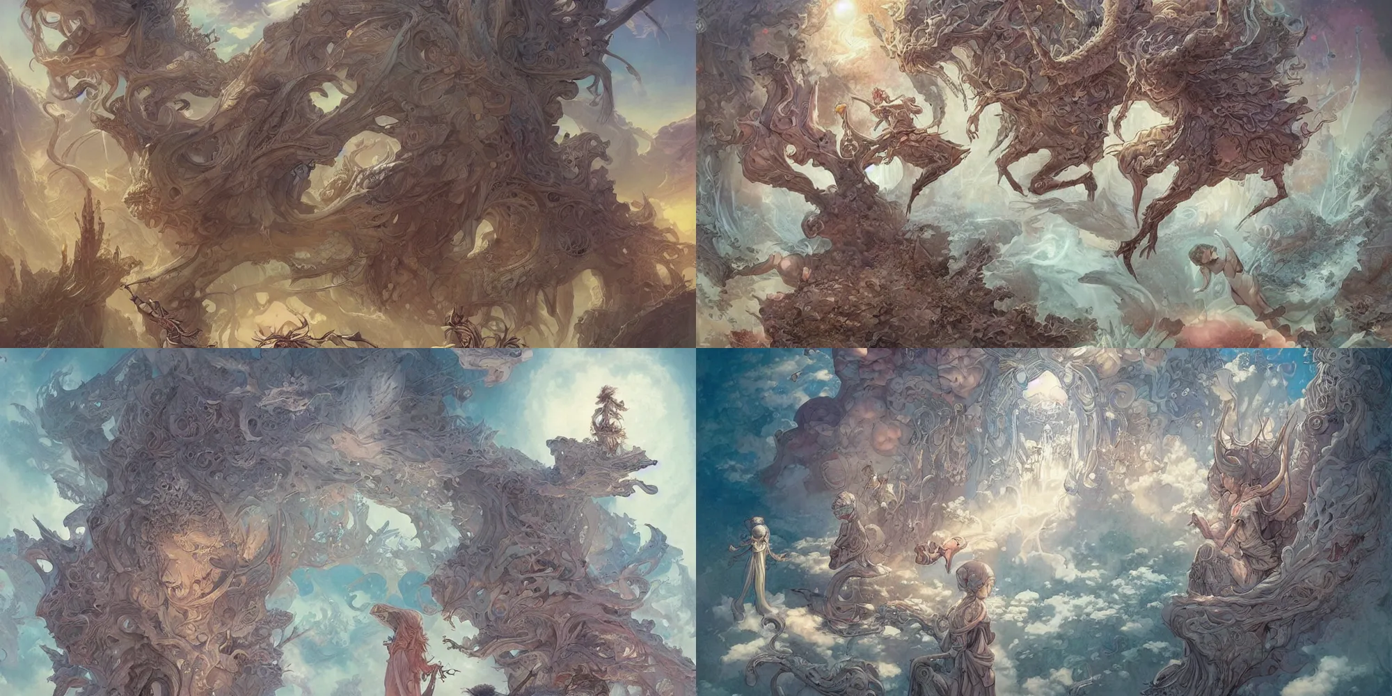 Prompt: amazing children's dreams + moebius + insanely detailed and intricate, ethereal, illustrated by kentaro miura, poster, peter mohrbacher, pastel color manga cover, symmetrical