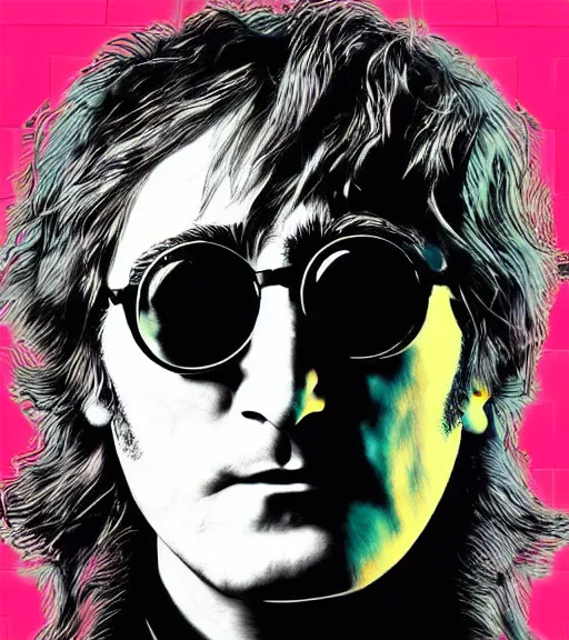 Prompt: 90s vaporware digital art of John Lennon smoking weed