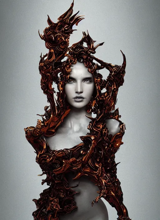 Image similar to sculpture made of flame, portrait, female, future, torch, fire, harper's bazaar, vogue, fashion magazine, intricate, concept art, close up, ornate, luxury, elite, elegant, trending on artstation, by ruan jia, by Kenneth Willardt, by ross tran, by WLOP, by Andrei Riabovitchev,