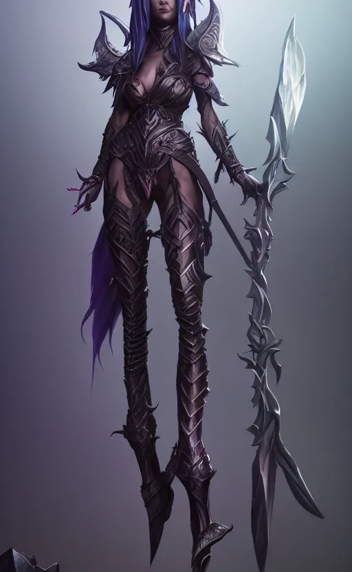 Image similar to full body shot of dark elf witch, highly detailed, d & d, fantasy, highly detailed, digital painting, trending on artstation, concept art, sharp focus, illustration, global illumination, ray tracing, realistic shaded, art by artgerm and greg rutkowski and fuji choko and viktoria gavrilenko and hoang lap,