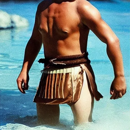 Prompt: ancient Japanese warrior wear swimsuit as Leonardo DiCaprio