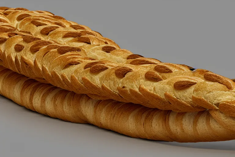 Prompt: centipede made of bread with legs ultrarealism