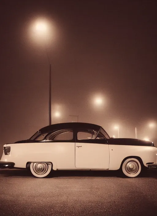 Image similar to a detailed photographic render of a 1 9 5 0 s american suburb at night by todd hido, photoreal, 4 k, mist