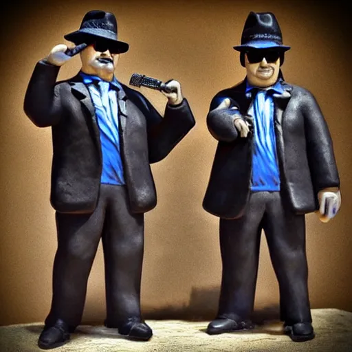 Prompt: a clay model of the blues brothers, highly detailed photo, hd