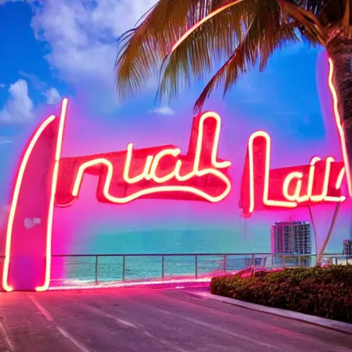 Image similar to miami as atlantis, castles, neon signs, realistic