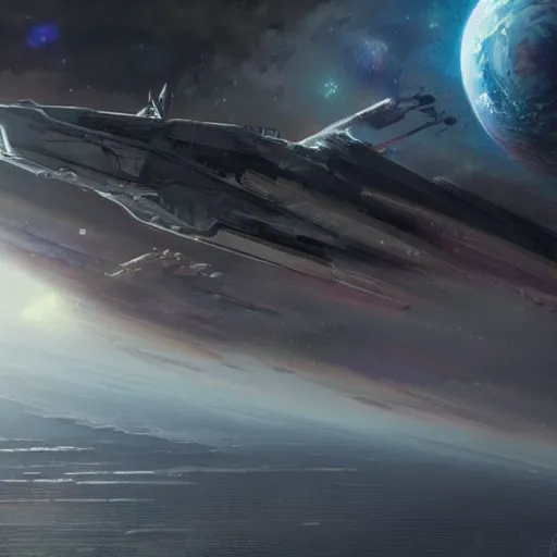 Image similar to battlestar galactica in earth's atmosphere, style of greg rutkowski