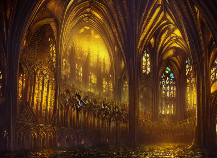 Image similar to gothic cathedral favela, underwater environment, scenery, professional, award - winning, trending on artstation, hyper detailed, realistic, beautiful, emotional, shiny, golden, picture