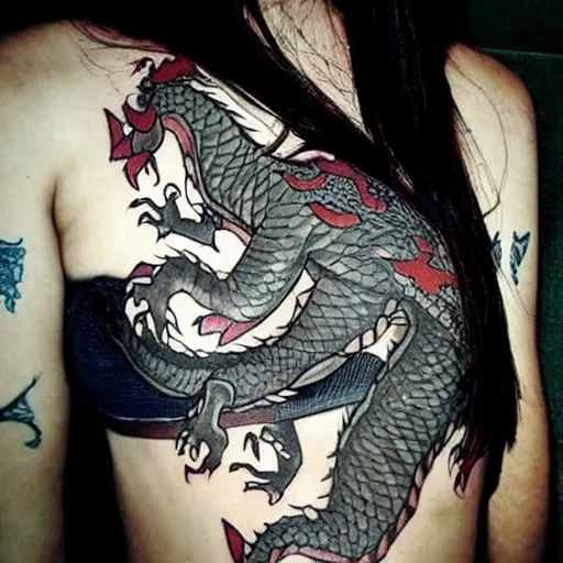 Prompt: the dragon with the girl tatoo