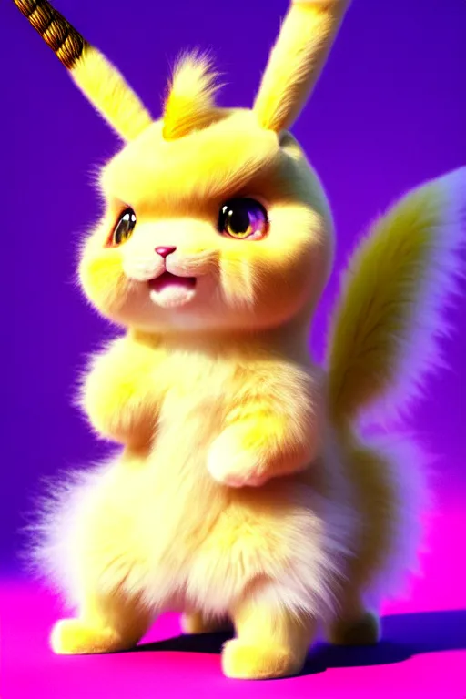 Image similar to high quality 3 d render hyperrealist very cute multicolor stripped fluffy! unicorn kitty, kittycorn, rainbow, hybrid highly detailed, vray smooth, in the style of detective pikachu, hannah yata charlie immer, dramatic pink light, low angle, uhd 8 k, sharp focus