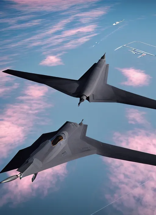 Prompt: hyperrealism, detailed textures, photorealistic 3 d, pilots view of squad flying futuristic stealth fighter jets, flying ultra low over an endless plain of flamingos, ultra realistic, cinematic, intricate, cinematic light, unreal engine 8 k