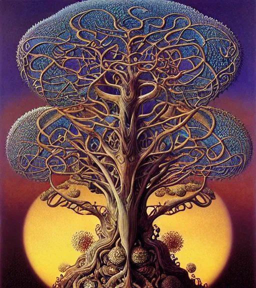 Image similar to tree of life by roger dean and andrew ferez, art forms of nature by ernst haeckel, divine chaos engine, symbolist, visionary, art nouveau, botanical fractal structures, organic, detailed, realistic, surreality