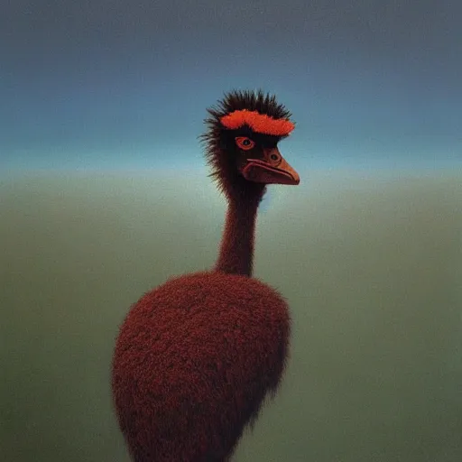 Image similar to an emu as a zdzisław beksinski painting