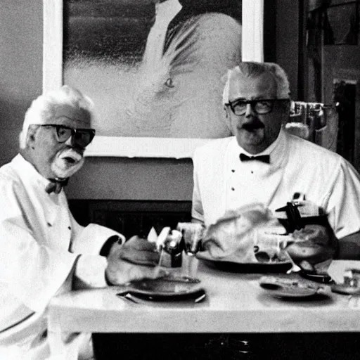 Prompt: colonel sanders eating in a michelin star french restaurant