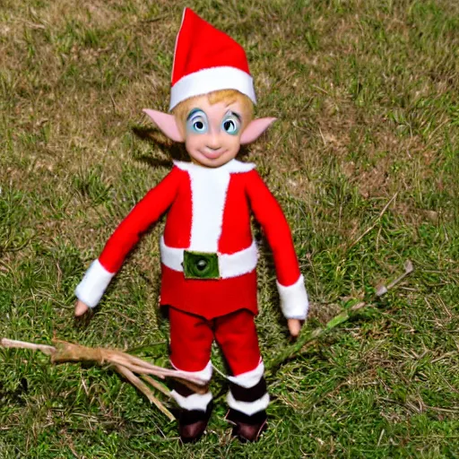 Prompt: an elf with spiky blonde hair wearing tan overalls and holding a stick of dynamite