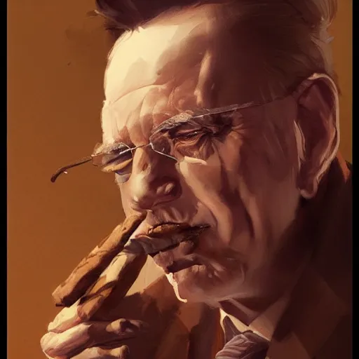 Prompt: a portrait of jack nicolson smoking a cigar, artstation greg rutkowski, cinematic, hyperrealist, digital art