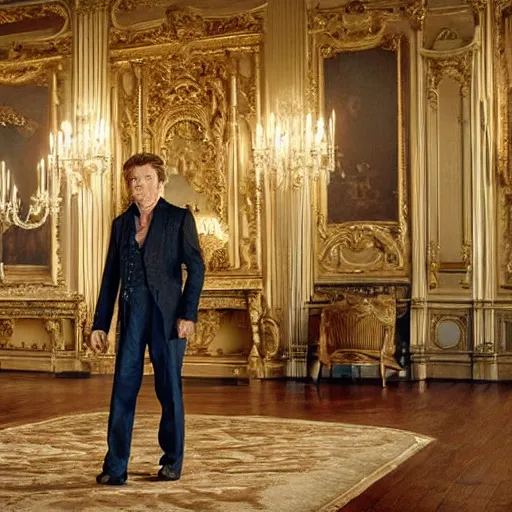 Prompt: actor willem dafoe in a large room, rococo setting, masterpiece, cinematic lighting, realistic, hyperreal, beautiful, clairobscur,