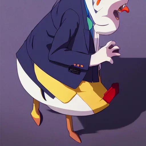 Image similar to a duck wearing a business suit, illustration concept art anime key visual trending pixiv fanbox by wlop and greg rutkowski and makoto shinkai and studio ghibli and kyoto animation symmetrical facial features