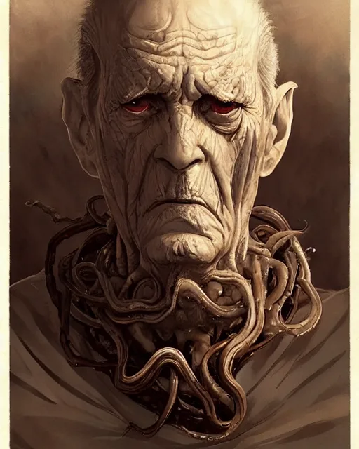 Image similar to a night - gaunt | | elderly - face, wrinkled face, realistic shaded perfect face, fine details. anime. tentacles, cthulu, eldritch abomination, dunwitch horror, realistic shaded lighting poster by greg rutkowski, magali villeneuve, artgerm, jeremy lipkin and michael garmash and rob rey