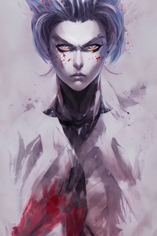 Prompt: Portrait of a young, evil anime villain with white hair and red eyes, full of details, watercolor painting, concept art, smooth, by Ina Wong and wlop ，trending on cgsociety and artstation，8kHDR，light effect