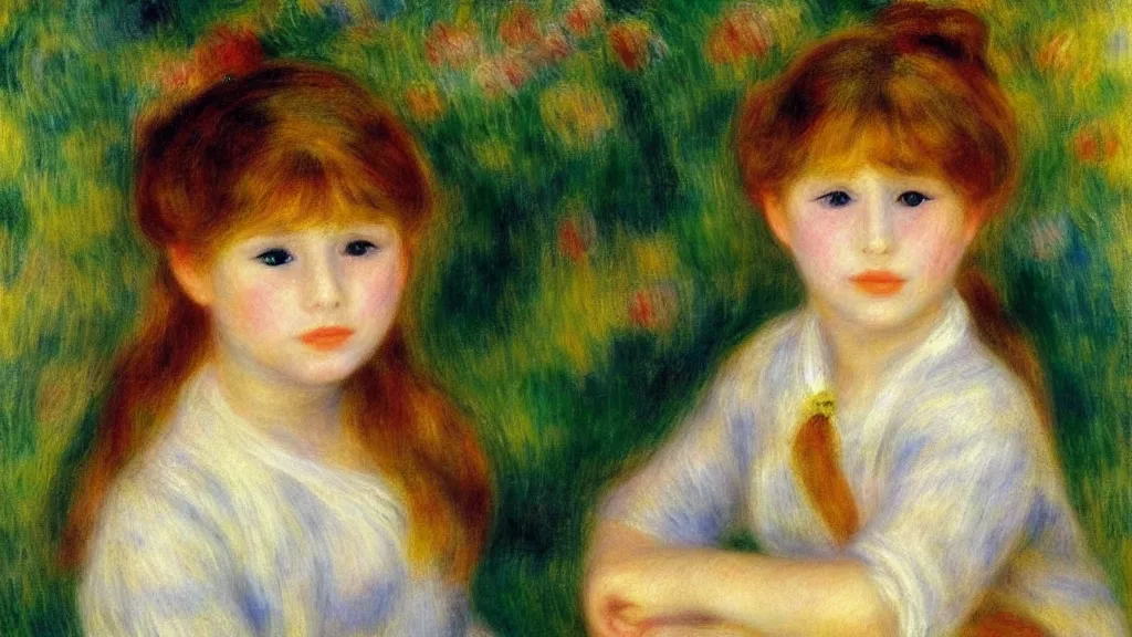Prompt: A decent young girl portrait by Pierre Auguste Renoir.