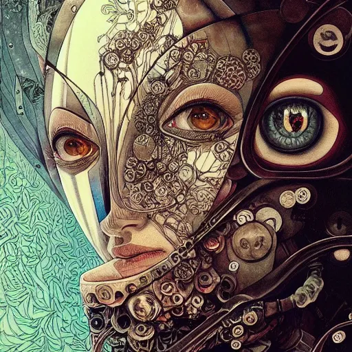 Prompt: beautiful portrait painted in jacek yerka and aykut aydogdu style drawn by vania zouravliov and takato yamamoto, inspired by cyberpunk and ex machina, intricate acrylic gouache painting, high detail, sharp high detail, artstation, manga and anime