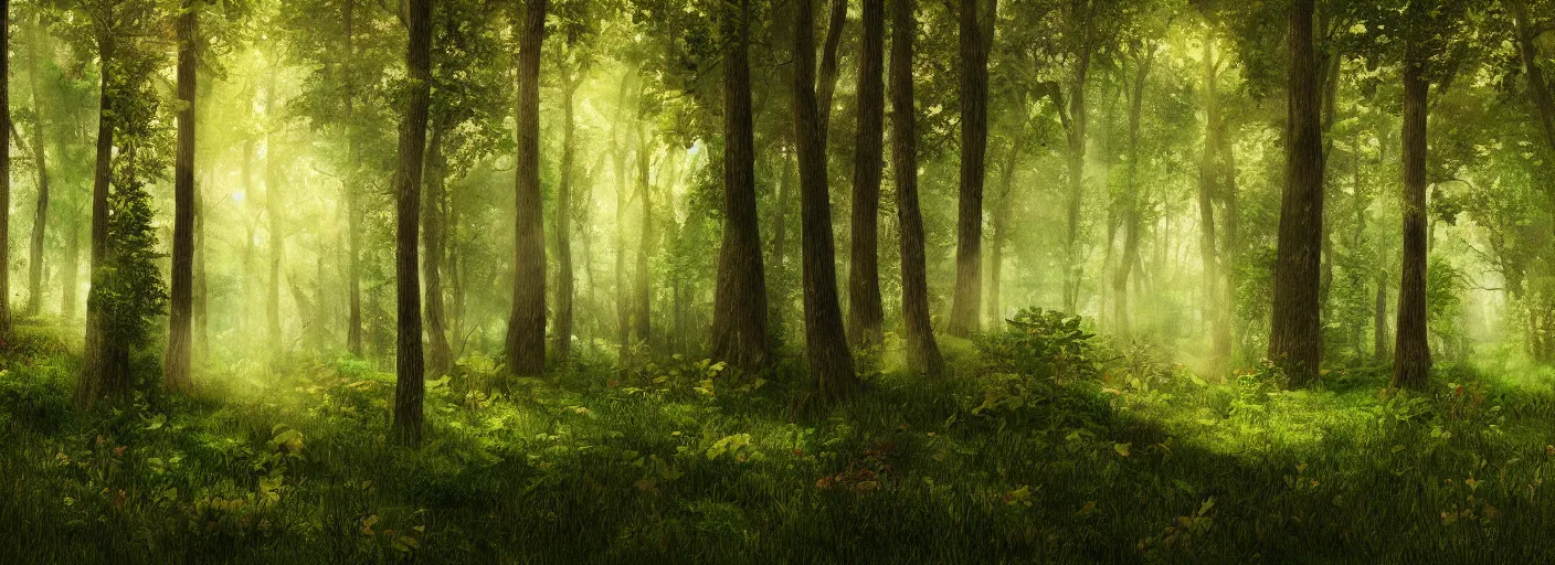 Image similar to a clearing in a forest, digital art, highly detailed, realistic, bright colors, 8 k