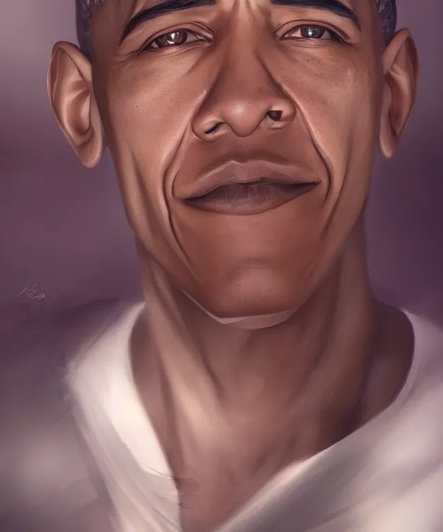 Prompt: 5 5 mm portrait photo of obama by charlie bowater and titian and artgerm, intricate, face, highly detailed 8 k, intricate, lifelike, soft light, cinematic lighting, featured on artstation