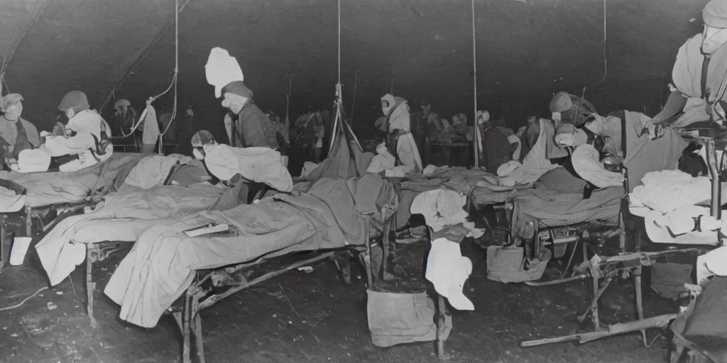 Image similar to photograph of hamsters in a ww 2 field hospital being treated by medic hamsters, detailed