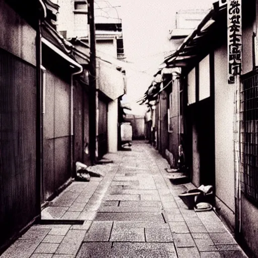 Prompt: retro image of japanese alleyway, photography, award winning, trending