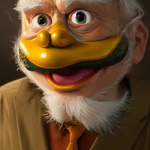 Prompt: hyperrealistic mixed media image of Scrooge McDuck duck face, stunning 3d render inspired art by István Sándorfi and Greg Rutkowski, perfect facial symmetry, realistic, highly detailed attributes and atmosphere, dim volumetric cinematic lighting, 8k octane extremely hyper-detailed render, post-processing, masterpiece,