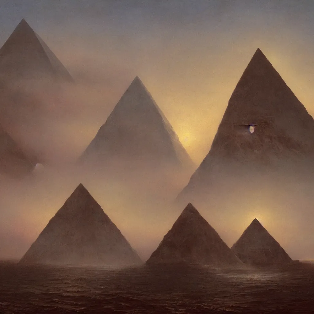 Prompt: A beautiful painting of a dark Pyramid at Sea Leveler by Frederic Edwin Church and Zdzisław Beksiński,highly realistic,hyper detailed,4k,digital art,80s sci-fi