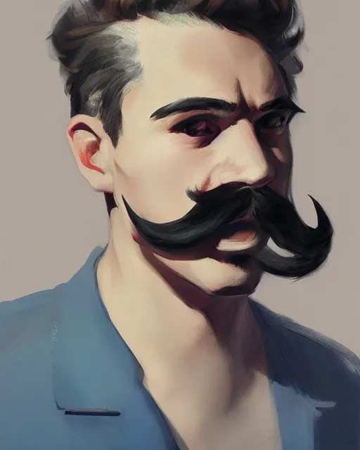 Prompt: a portrait of a male vintage thief with mustache by Yanjun Cheng