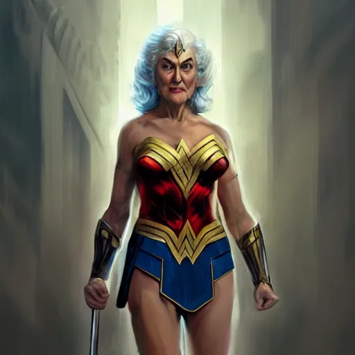 Prompt: portrait of Bea Arthur as Wonder Woman, art by greg rutkowski, matte painting, trending on artstation