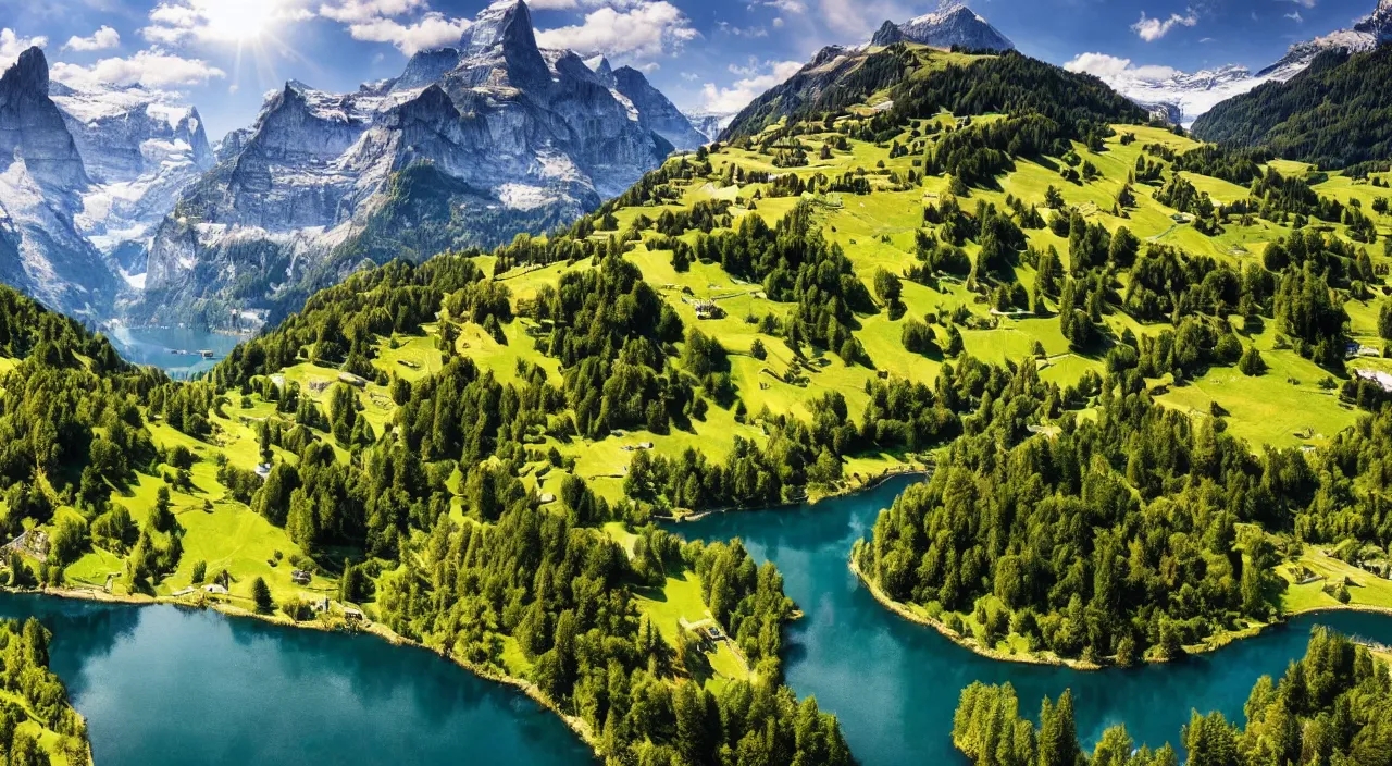 Prompt: epic switzerland landscape, high definition, high detail, 8k, photorealistic,