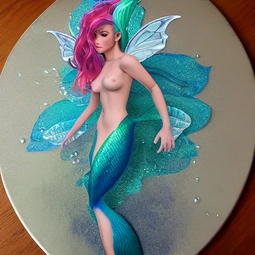 Prompt: photorealistic fairy mermaid whose wings are made of water