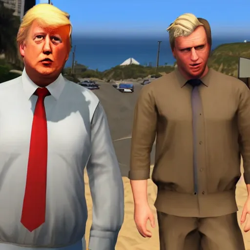 Image similar to boris johnson and trump on san andreas beach GTA V loading screen